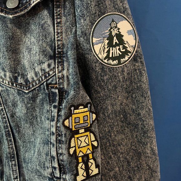 UPCYCLED HANDMADE BY ME ROLLING STONES JEAN JACKET PATCHES GRATEFUL DEAD DENIM - Picture 13 of 16